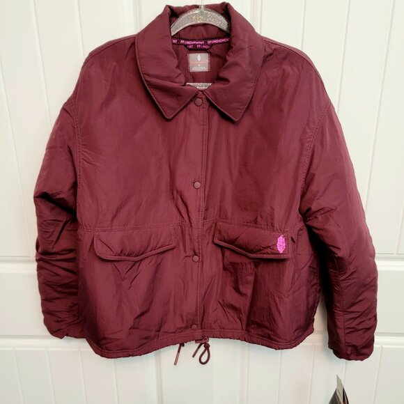 Free People FP Movement Sz Medium Off The Bleachers Coaches Jacket Wine NWT $148 - Picture 4 of 16